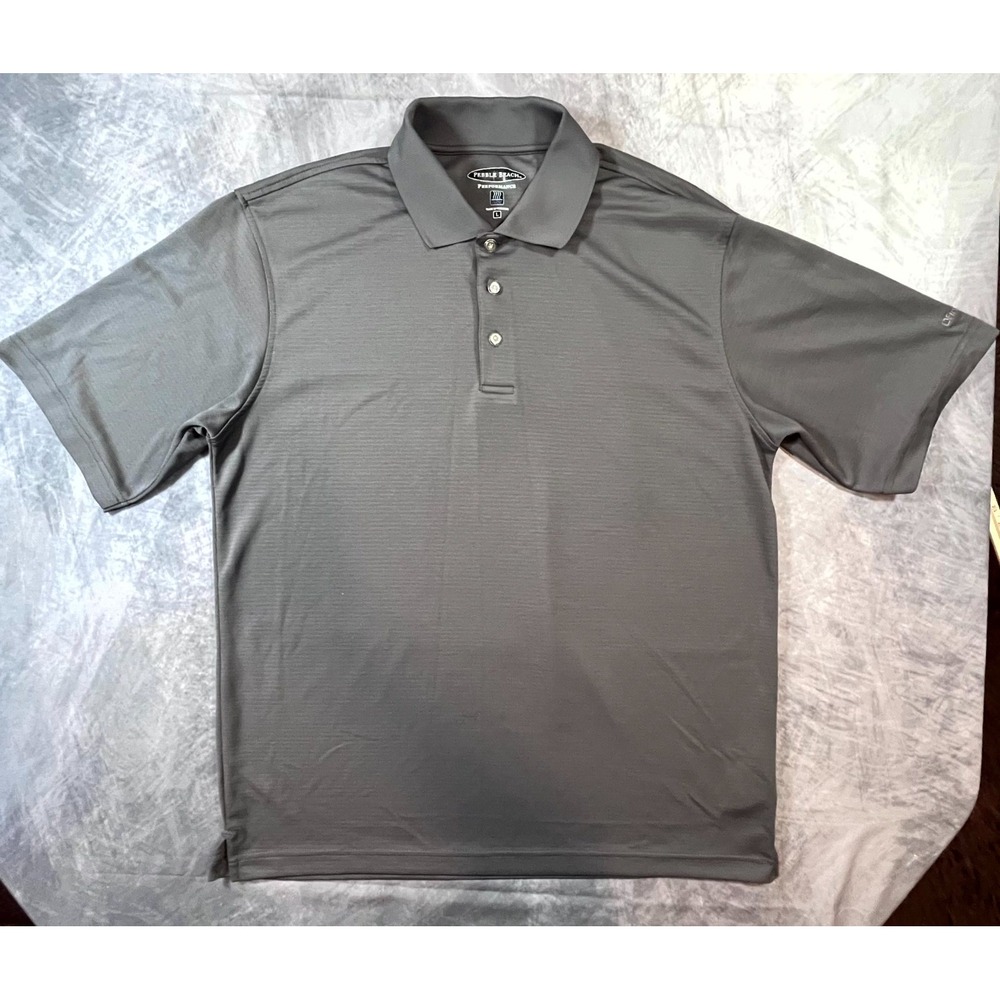 Pebble Beach Performance Polo Shirt Mens Large Gray Moisture Wicking Golf Tennis